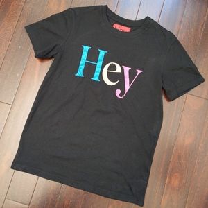 LAST CHANCE! Black Embroidered Hey T-Shirt